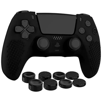 Abbildung von MyGadget Silikon Hülle kompatibel mit PS5 Controller 8 Thumbsticks [ 2X Paar Hoch Tief] Playstation 5 Dualsense Wireless Skin in Schwarz