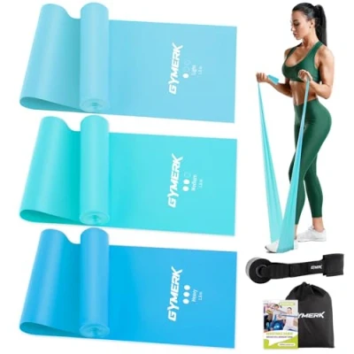 Abbildung von GYMERK Fitnessbänder 3er Set, 1.8m Gymnastikband mit 3 Widerstandsstufen, Fitnessband Türanker Tragetasche und Übungsanleitung, ideal für Yoga, Pilates, Krafttraining Physiotherapie
