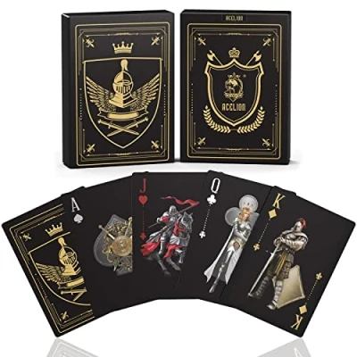 Abbildung von ACELION wasserdichte Spielkarten, Plastik Pokerkarten, Poker Karten Set, Playing Cards (Black Knight)