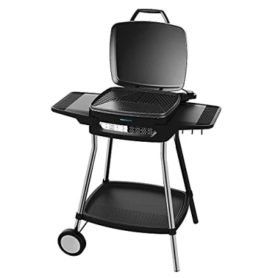 Abbildung von Cecotec Elektrischer Grill Perfect Country 2000 EasyMove. W, Mix und Antihaft Oberfläche, klappbarer Deckel, einstellbares Thermostat, Fettauffangschale, Stahlbeine Räder