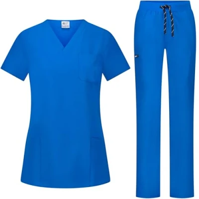 Abbildung von B well BELLA Damen Schrubb Set Schlupfkasack + Schlupfhose Medizin Arzt Uniform Schlupfjacke Oberteil mit Hose Medizinische Berufsbekleidung Elastan (Königsblau, S)