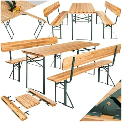 Abbildung von tectake® Bierzeltgarnitur mit Lehne, Biertisch Klapptisch 2X Sitzbank Gartenmöbel Set, Camping Zubehör, Esstisch, Tisch faltbar, Balkontisch, Campingtisch klappbar