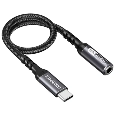 Abbildung von KiWiBiRD USB C Typ auf 3,5mm Kopfhörer Audio Jack Klinke Adapter AUX Klinkenadapter mit DAC Chipset, Mikrofon kompatibel Handy, MacBook, Tablet, Windows PC, TRRS 4 polig