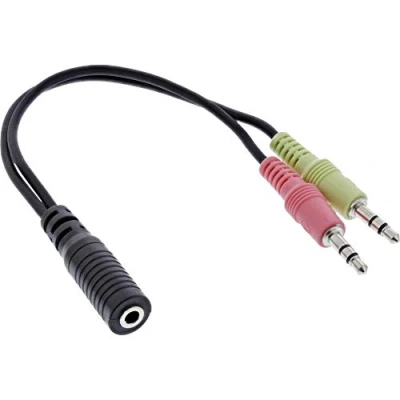 Abbildung von InLine 99312I Audio Headset Adapterkabel, 2x 3,5mm Klinke Stecker an Buchse 4pol. CTIA, 0,15m