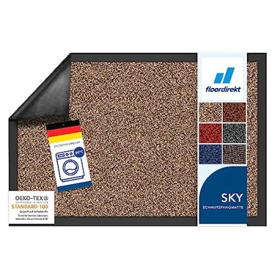 Abbildung von Floordirekt Schmutzfangmatte Rhine waschbare &amp; leistungsstarke Fußmatte Sauberlaufmatte mit Rutschfester Rückseite Türmatte für den Eingangsbereich (Ocker Schwarz (meliert), 90 cm x 600 cm)