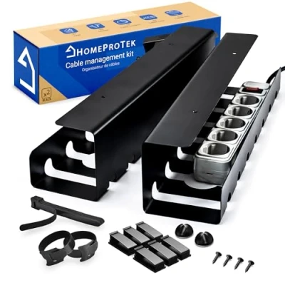 Abbildung von HOMEPROTEK 2er Set Schreibtisch Kabelkanal Schwarz für ordentlicher Kabelmanagement, Kabellwanne Arbeitsplatz kabelorganisation, Home Office Cable Management Under Desk Tray, Kabel Organizer