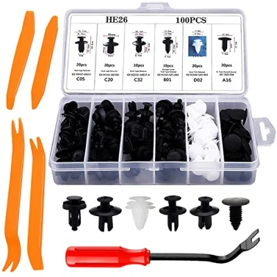 Abbildung von Auto Befestigung Clips, 105 Stück universal Befestigungsclips, Türverkleidung Befestigungclips Plastikklips Klammern stoßstangen Kunststoffniet, Nieten Stifte Reparatur Kit