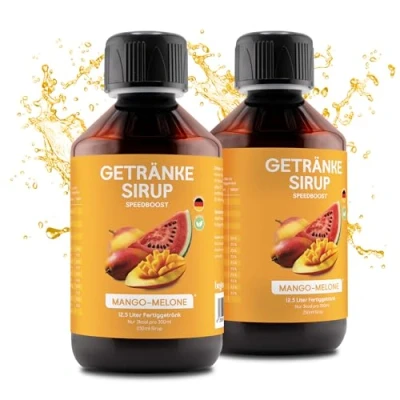 Abbildung von hCGC® Immunsystem Sirup SpeedBoost 2x 250ml, Vegan Zuckerfreies Getränkekonzentrat für 12,5L Fertiggetränk Fruchtsirup Booster mit Vitaminen, Magnesium &amp; L Carnitin Mango Melone