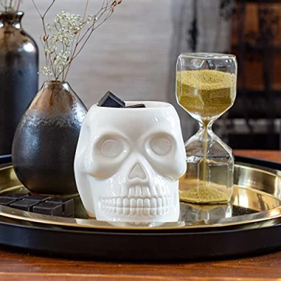 Abbildung von Candle Brothers Teelicht Duftlampe Skull Aromalampe für Duftwachs Raumduft mit Keramik Weiß Lampe Büro, Schlafzimmer, Yoga