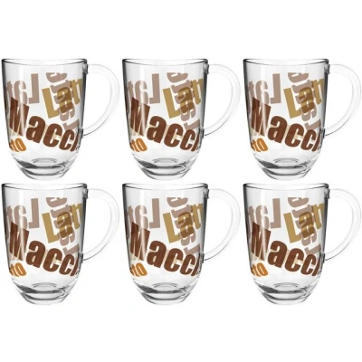 Abbildung von Leonardo Napoli Latte Macchiato Tassen 6er Set, spülmaschinengeeignete Kaffee Becher mit Motiv, Glas Tasse Henkel, mikrowellenfest, 380 ml 024236