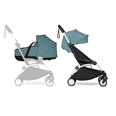 Abbildung von BABYZEN YOYO2 Kompletter Kinderwagen Inklusive YOYO Liegewanne (Aqua), Kinderwagengestell (White) &amp; 6+ Textilset (Aqua) für Kleinkinder bis 22 kg