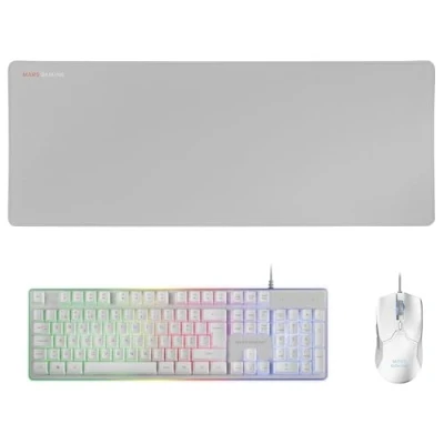 Abbildung von Mars Gaming MCPXWPT, Combo Tastatur H Mech FRGB, Ultralight Maus 10000DPI &amp; XXL Mousepad, Weiß, Portugiesisch Sprache