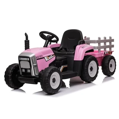 Abbildung von Elektro Kindertraktor mit Anhänger 12V Rosa