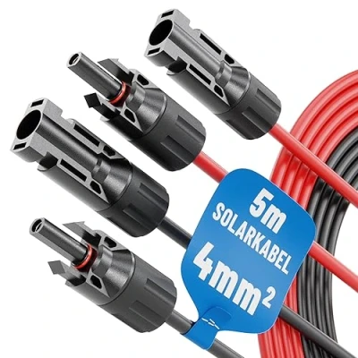 Abbildung von ABSINA 2x 5 Meter Solarkabel 4mm2 H1Z2Z2 K schwarz &amp; rot PV Kabel UV beständig Solarleitung 4mm2, Leitung, Photovoltaik Montage Zubehör, Solar 4qmm