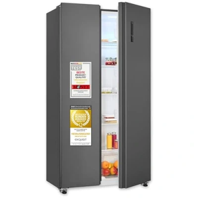 Abbildung von Exquisit Side by Kühlschrank mit Gefrierteil, 442 Liter, 10 Ablagen, No Frost, LED Anzeige, 91 cm Breite, SBS546 040D anthrazit