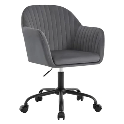 Abbildung von WOLTU Schreibtischstuhl, Bürostuhl ergonomisch, Homeoffice Stuhl höhenverstellbar, Schminkstuhl mit Armlehnen, Drehstuhl Rrollen, Samt Metallrahmen, 150 kg belastbar, Dunkelgrau, BS166dgr