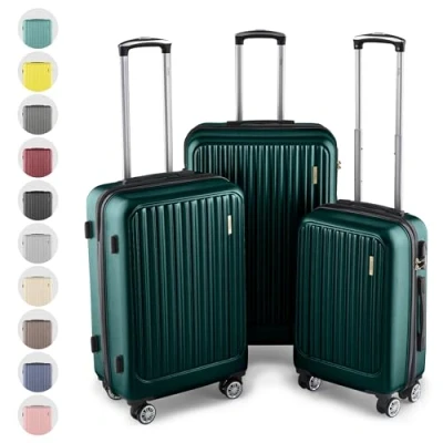 Abbildung von Easy Move ABS Hartschalenkoffer Ergonomisch &amp; Sicher Trolley Koffer Set 3 teilig mit 360 Rädern, Zahlen Schloss Rollkoffer, Reisekoffer (Dark Green, Kofferset)