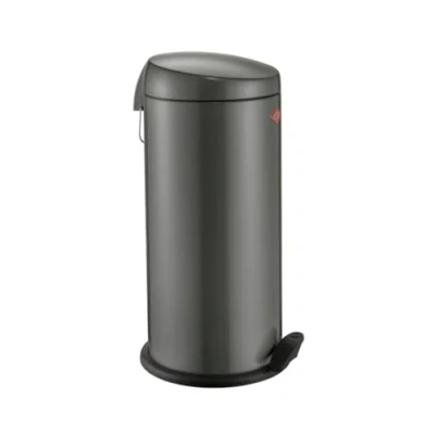 Abbildung von Wesco klassischer Tretabfallsammler CAPBOY MAXI in der Farbe graphit, pulverbeschichtetes Stahlblech, Metalleinsatz aus 22 Liter Volumen, Kunststoff Fußtritt