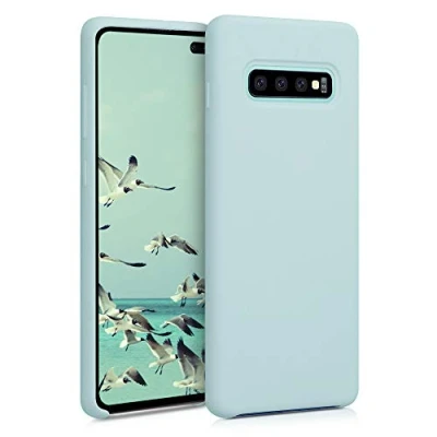 Abbildung von kwmobile Hülle kompatibel mit Samsung Galaxy S10 Plus / S10+ Silikon Handy Case Handyhülle weiche Oberfläche kabelloses Laden Cool Mint