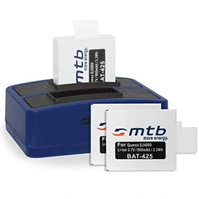Abbildung von 3 Akkus + Dual Ladegerät (USB) für Qumox SJ5000(+), SJ5000X, SJ4000(+) / SJCam M10(+), X1000... inkl. Micro USB Kabel