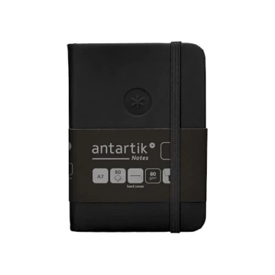 Abbildung von Antartik Notizheft mit Gummiband, fester Einband, A7, glatte Blätter, Schwarz, 80 Blatt, g, FSC