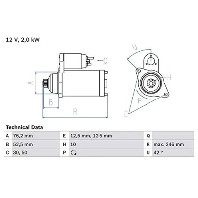 Abbildung von BOSCH 0 986 017 460 Anlasser 12 2 10 AUDI: A2, A3 Schrägheck, VOLKSWAGEN: New Beetle Schrägheck