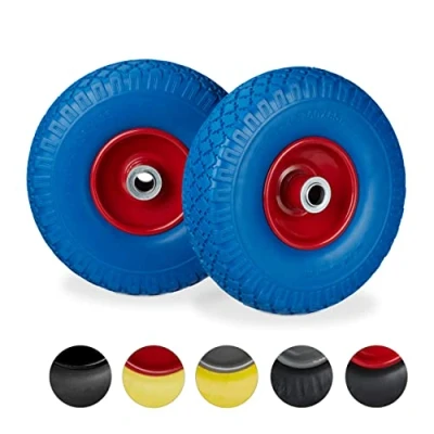 Abbildung von Relaxdays, blau rot 2X Sackkarrenrad, pannensichere Vollgummireifen, 3.00 4&quot; Stahlfelge, 20 mm Achse, 100kg, 260 x 85 mm, 10026069_959