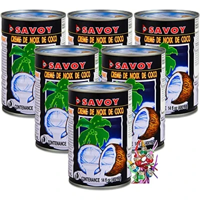 Abbildung von yoaxia ® 6er Pack [ 6x 400ml ] SAVOY Kokoscreme Kokosnusscreme Kokos Creme / Coconut Cream + ein kleines Glückspüppchen Holzpüppchen