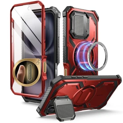 Abbildung von i Blason Armorbox für iPhone 16 Hülle mit Kameraschutz Ständer Kompatibel MagSafe Handyhülle Bumper Case Robust Schutzhülle Displayschutz (6.1&#039;&#039;) 2024 (Rot)