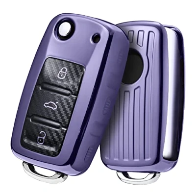 Abbildung von OATSBASF Autoschlüssel Hülle VW, vw Golf Schlüsselbox, Schlüsselhülle Cover für Polo Passat Skoda Seat 3 Tasten (violett)