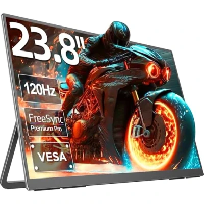 Abbildung von Portable Monitor 23,8 Zoll 100Hz UPERFECT Mobile Display mit Integriertem Ständer 1000:1 1920*1080 Full HD IPS Bildschirm Standard HDMI USB C für PC Laptop Spielkonsole, Metallgehäuse, VESA kompatibel