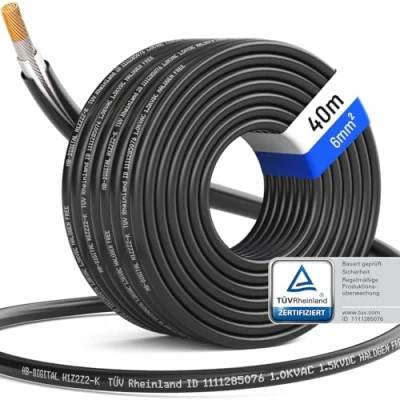 Abbildung von hb digital 40m Solarkabel H1Z2Z2 K TÜV Rheinland zertifiziertes 6mm² flexibel UV witterungsbeständig PV Kabel reines Kupfer 1500V DC für Solarpanel Wechselrichter Photovoltaik Schwarz