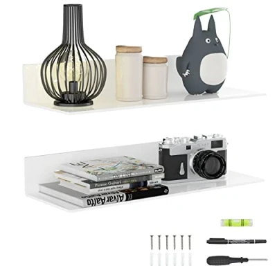 Abbildung von Sezanrpt 2er Set weiße Acryl Sich hin und herbewegende Regale 43cm, Wand hängende Badezimmer Regale, Aufbewahrungsregal für Küche, Wohnzimmer, Schlafzimmer, Badezimmer, Einzelhandel, Supermarkt