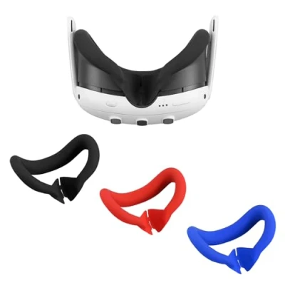 Abbildung von 3 Stück Gesichtsabdeckung Aus Silikon für Meta Quest 3,Silikon Gesichtskissenpolster Kompatibel mit Quest3 Zubehör,Quest Headset Maske VR Zubehör Schweißdichtes Komfortable(Schwarz+Rot+Blau)