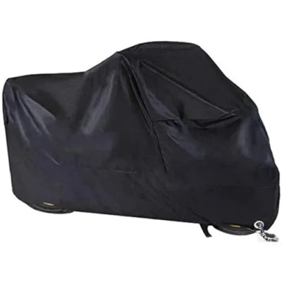 Abbildung von Motorradabdeckung, Winterfeste wasserdichte Motorradplane Outdoor 190T Oxford Stoff mit Verriegelungslöchern Motorrad Staubdichte Plane für Harley Davidson, Honda, Suzuki (245 * 105 125 cm)