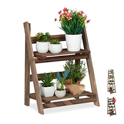Abbildung von relaxdays Blumenständer Blumentreppe Holz dunkelbraun, M