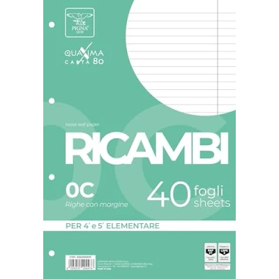 Abbildung von Pigna 00629030C, unverstärktes Ersatzteil, Lineatur 0C, liniert für 4. und 5. Klasse, Papier 80 g/m², Packung mit 40 Blatt