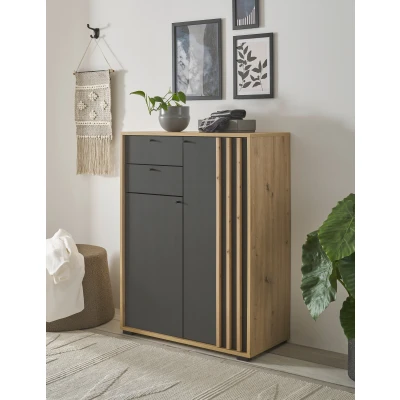 Abbildung von HBZ Schuhschrank &quot;Volano&quot;, (1 St.), schwarz, Garderobenschrank mit Profilleisten in Eiche Artisan