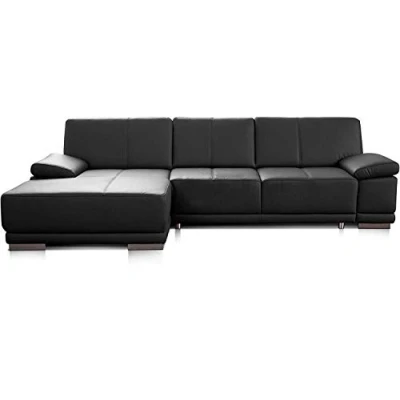 Abbildung von CAVADORE Bettsofa Corianne in Echtleder / Ecksofa inkl. Schlaffunktion und verstellbaren Armlehnen 282 x 80 162 Echtes Leder, schwarz