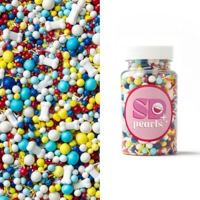 Abbildung von SD Pearls Zuckerstreusel,Bunter Streuselmix,Streudekor für Torten,Cupcakes,Zuckerwatte,Cake Pops und Desserts Zuckerstreusel Babypartys,Kindergeburtstagsfeiern (Mix „My Doggy“, 100g)