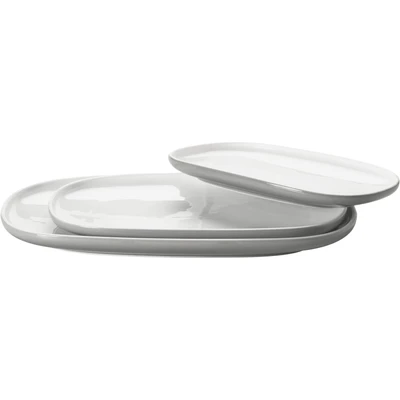 Abbildung von MÄSER Serie Isora Modernes Servierplatten Set mit 3 eckig geformten Serviertellern in unterschiedlicher Größe aus hochwertiger Keramik, Steinzeug, Weiß Grau