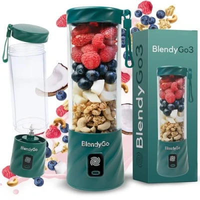 Abbildung von BlendyGo 3® Mixer Smoothie Maker, Klein, Mini Portable Blender, Tragbarer USB, Maker to go, Standmixer 550 ml, BPA freie, PulseMotion &amp;BlendPro Technologie (Flaschengrün)