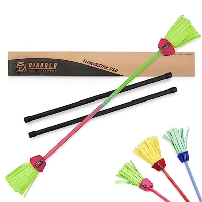 Abbildung von Flowerstick Pro (grün pink) Fiberglaskern &amp; Fiberglas Handstäbe. UV reaktiv