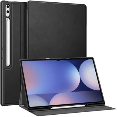Abbildung von Fintie Hülle für Samsung Galaxy Tab S9 Ultra/S8 Ultra 14.6 Zoll Tablet, Soft TPU Rückseite Gehäuse Folio Schutzhülle mit S Pen Halter und Auto Schlaf/Wach, Schwarz