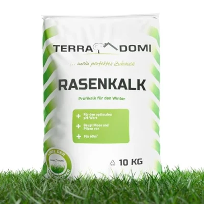 Abbildung von TerraDomi Rasenkalk &amp; Gartenkalk 10kg Beugt Moos Pilzen vor Zur Erhöhung des pH Wertes saurer Böden für einen gesunden Rasen I Intensiviert die Düngung Rasendünger über 100m²