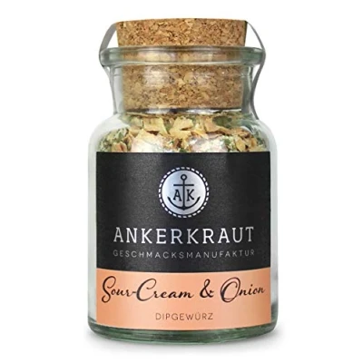 Abbildung von Ankerkraut &quot;Sour Cream &amp; Onion&quot;, Dip Gewürzmischung für Kartoffelspalten, Brot, Fleisch oder Chips, 90g im Korkenglas