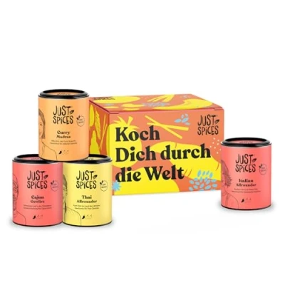 Abbildung von Just Spices Fernweh Geschenkbox I Geschenkset mit 4 Gewürzdosen für leckere Gerichte aus aller Welt Geschenk Reiseliebhaber