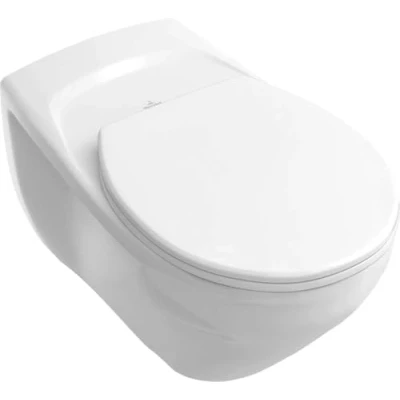 Abbildung von Villeroy &amp; Boch WC Sitz O.novo Toilettendeckel Weiß glänzend aus Duroplast Toilettensitz mit Edelstahl Scharnieren Bruchsicherer, ovaler Klodeckel Original Ersatzteil passend zu O.novo/Omnia