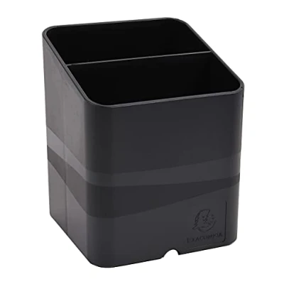Abbildung von Exacompta 677014D Premium Stiftehalter Pen Cube Ecoblack aus Recycling Kunststoff mit 2 Fächern für mehr Ordnung auf dem Schreibtisch Blauer Engel Stifteköcher Stiftebox Organizer schwarz