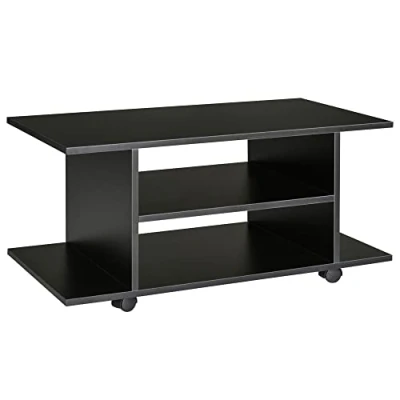 Abbildung von HOMCOM TV Schrank Fernsehschrank Fernsehtisch Couchtisch Lowboard mit offenen Ablageflächen und 4 Rollen Bank bis zu 42 Zoll Spanplatte Schwarz 80 x 40 cm